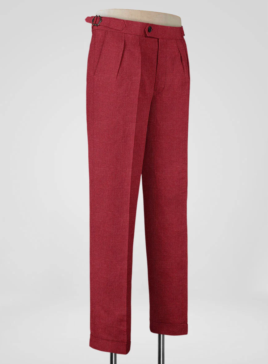 Italian Prato Red Dobby Linen Highland Trousers - Image 2