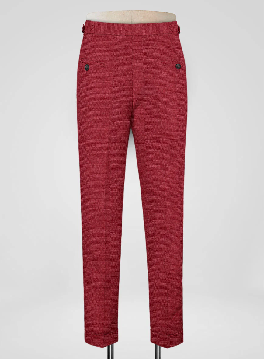 Italian Prato Red Dobby Linen Highland Trousers - Image 3