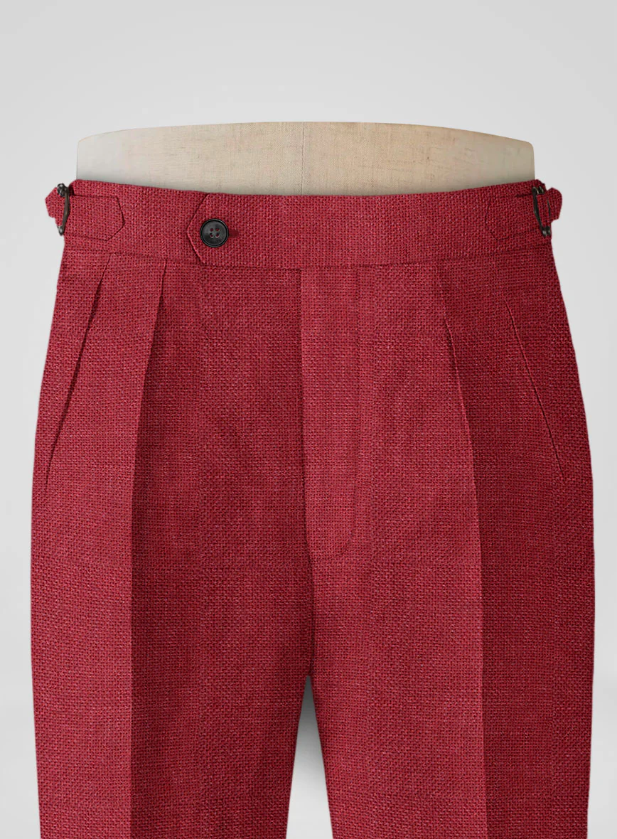 Italian Prato Red Dobby Linen Highland Trousers - Image 4