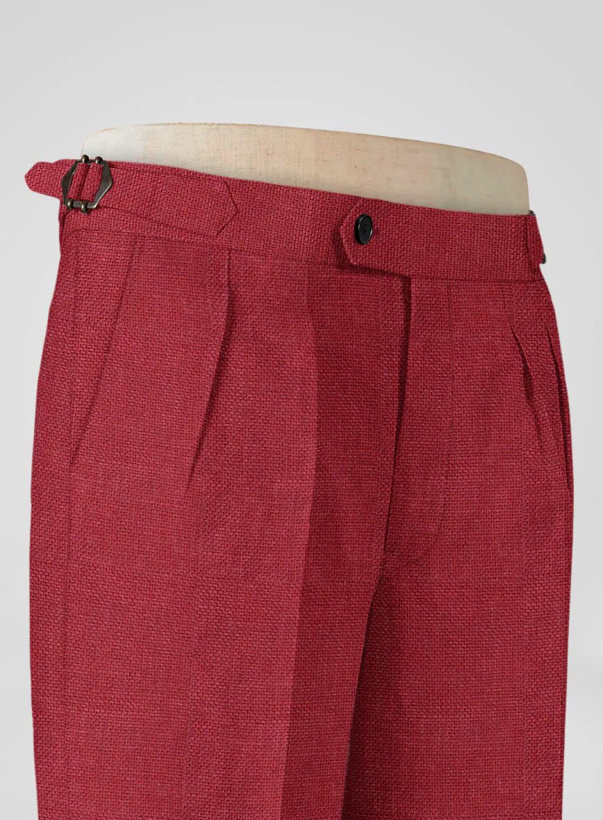 Italian Prato Red Dobby Linen Highland Trousers - Image 5
