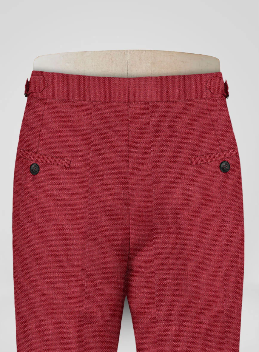 Italian Prato Red Dobby Linen Highland Trousers - Image 6