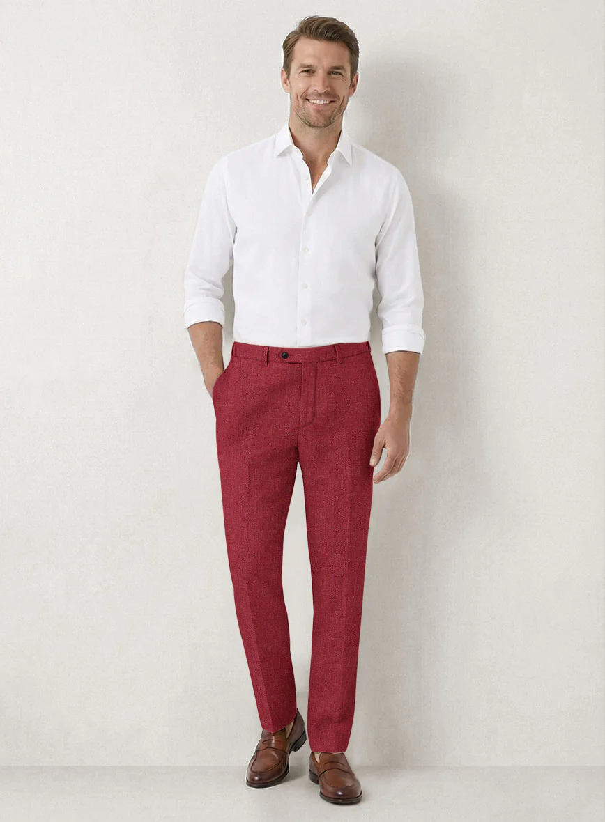 Italian Prato Red Dobby Linen Pants - Image 3