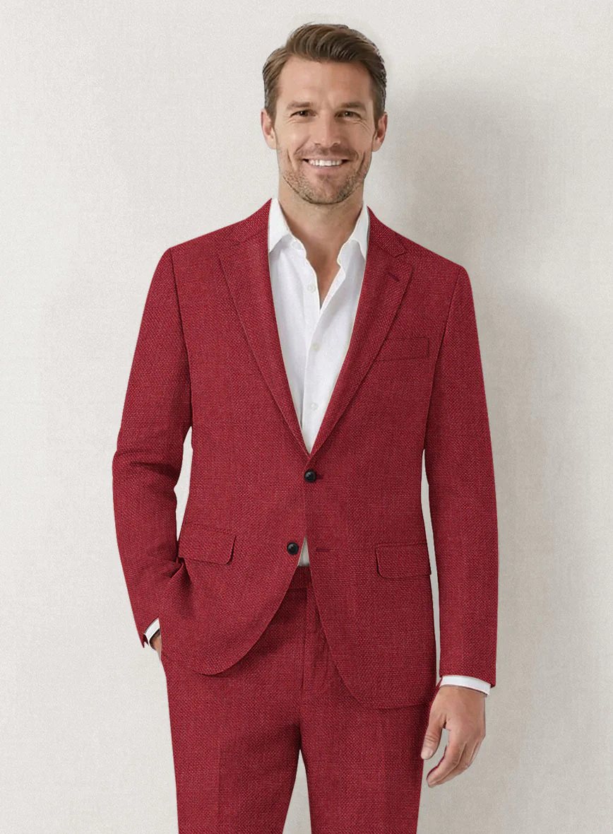 Italian Prato Red Dobby Linen Suit - Image 3
