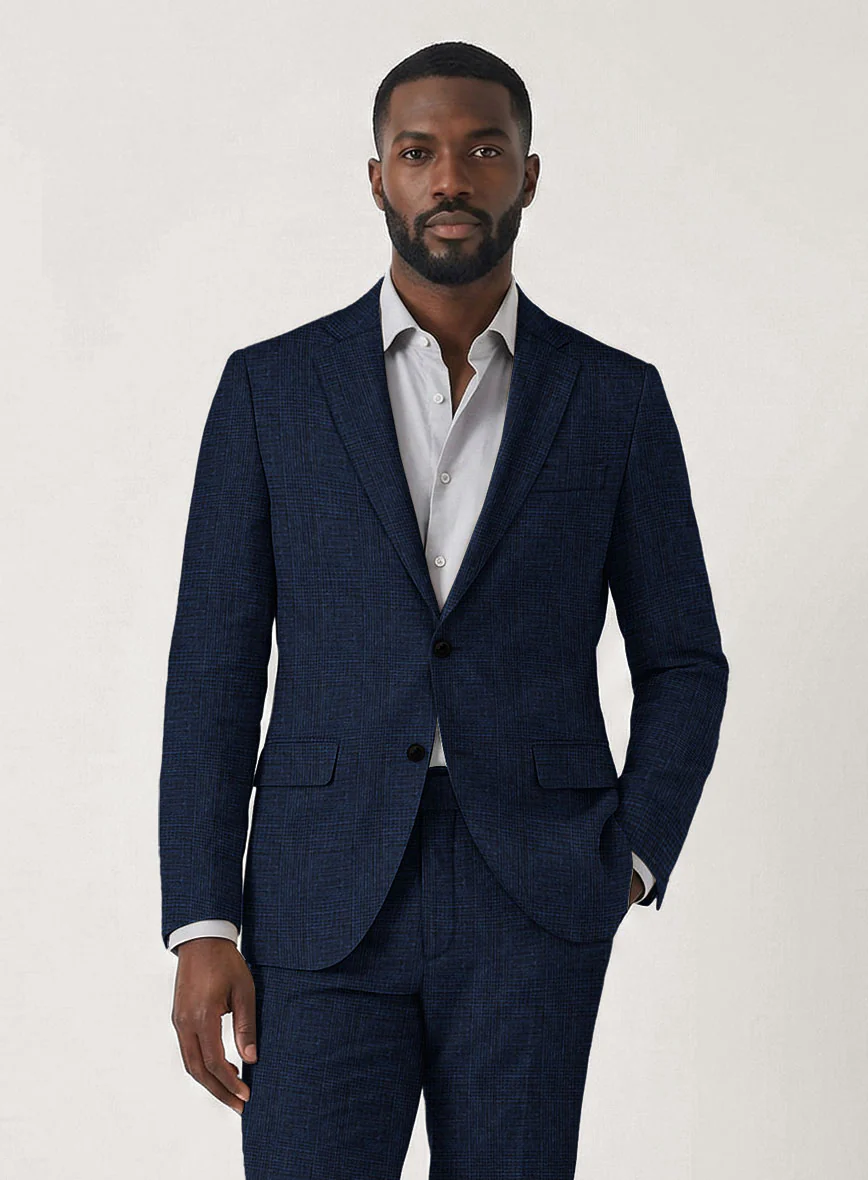 Italian Prato Royal Blue Glen Linen Suit - Image 3