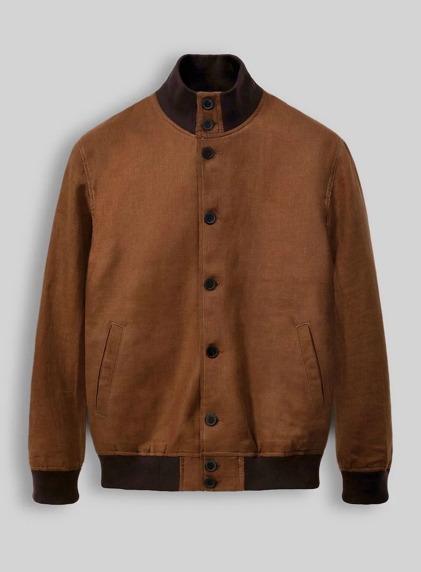 Italian Prato Rust Linen Bomber Jacket - Image 2