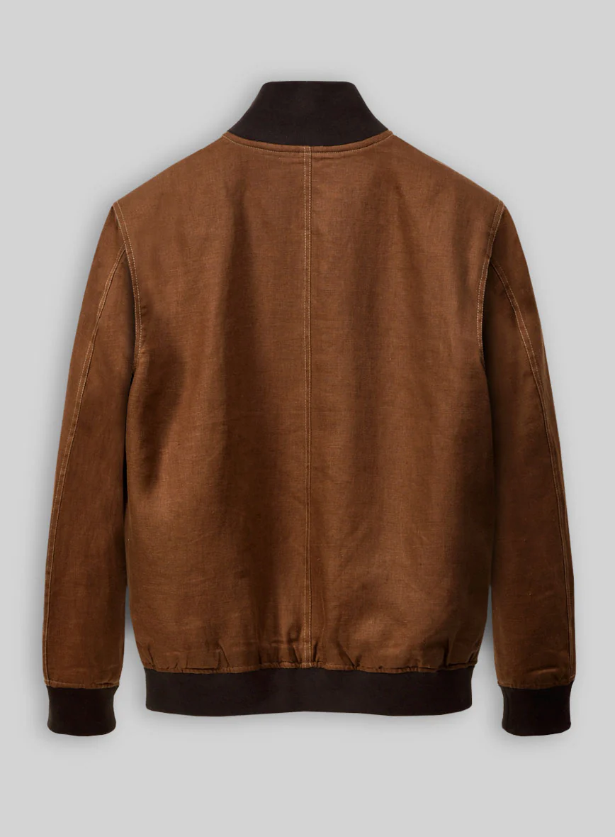 Italian Prato Rust Linen Bomber Jacket - Image 4
