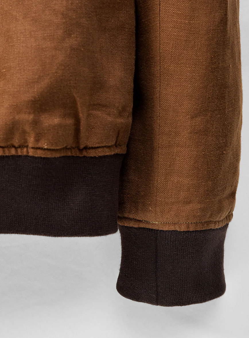 Italian Prato Rust Linen Bomber Jacket - Image 6