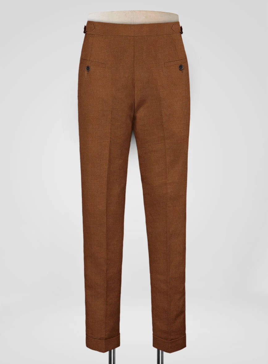 Italian Prato Rust Linen Highland Trousers - Image 3