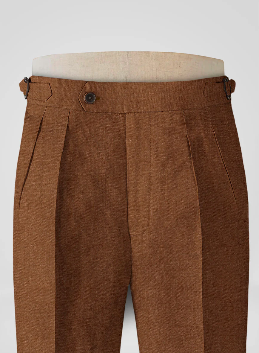 Italian Prato Rust Linen Highland Trousers - Image 4