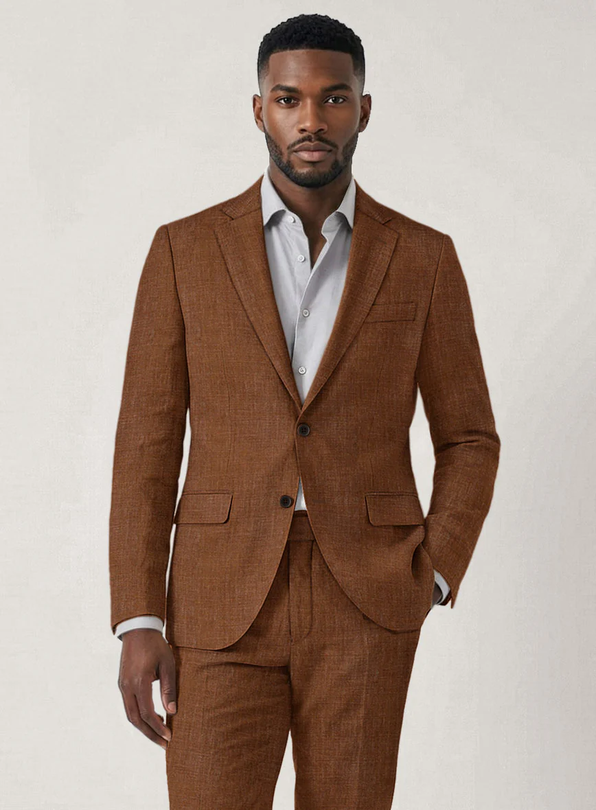 Italian Prato Rust Linen Suit - Image 4