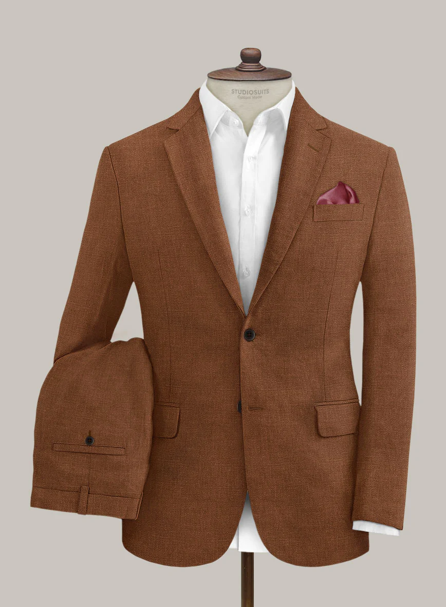 Italian Prato Rust Linen Suit - Image 2