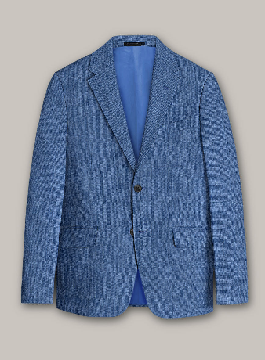 Italian Prato Sharkskin Blue Linen Suit - Image 3
