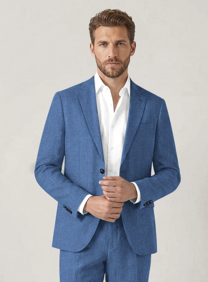 Italian Prato Sharkskin Blue Linen Suit - Image 4