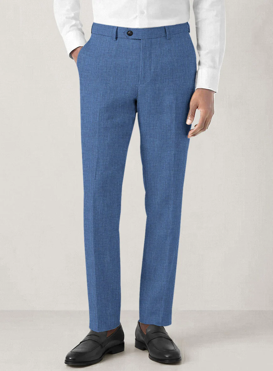 Italian Prato Sharkskin Blue Linen Pants - Image 2