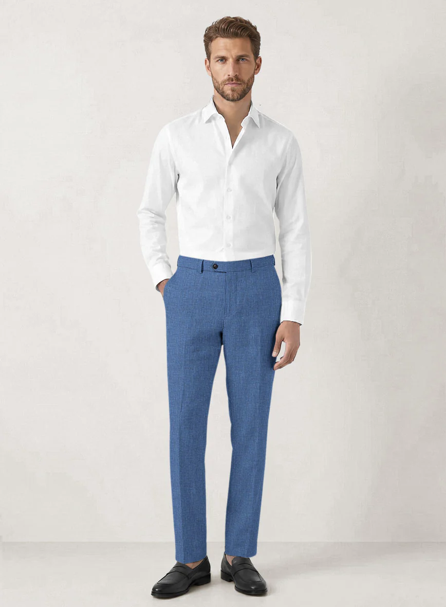 Italian Prato Sharkskin Blue Linen Pants - Image 3