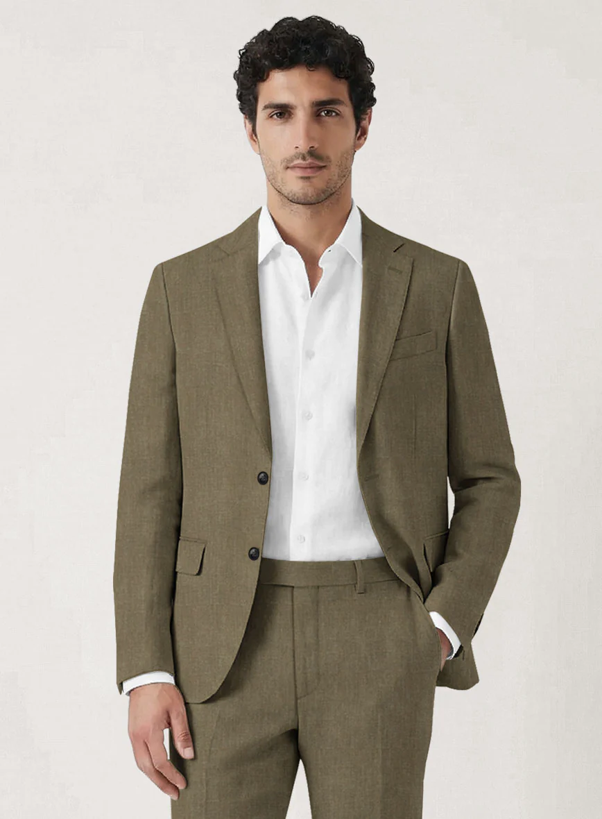 Italian Prato Tan Herringbone Linen Jacket - Image 2