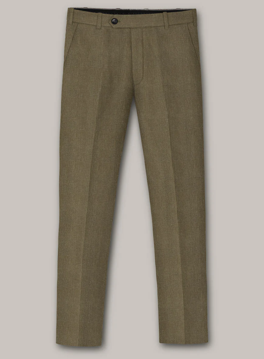 Italian Prato Tan Herringbone Linen Pants - Image 3