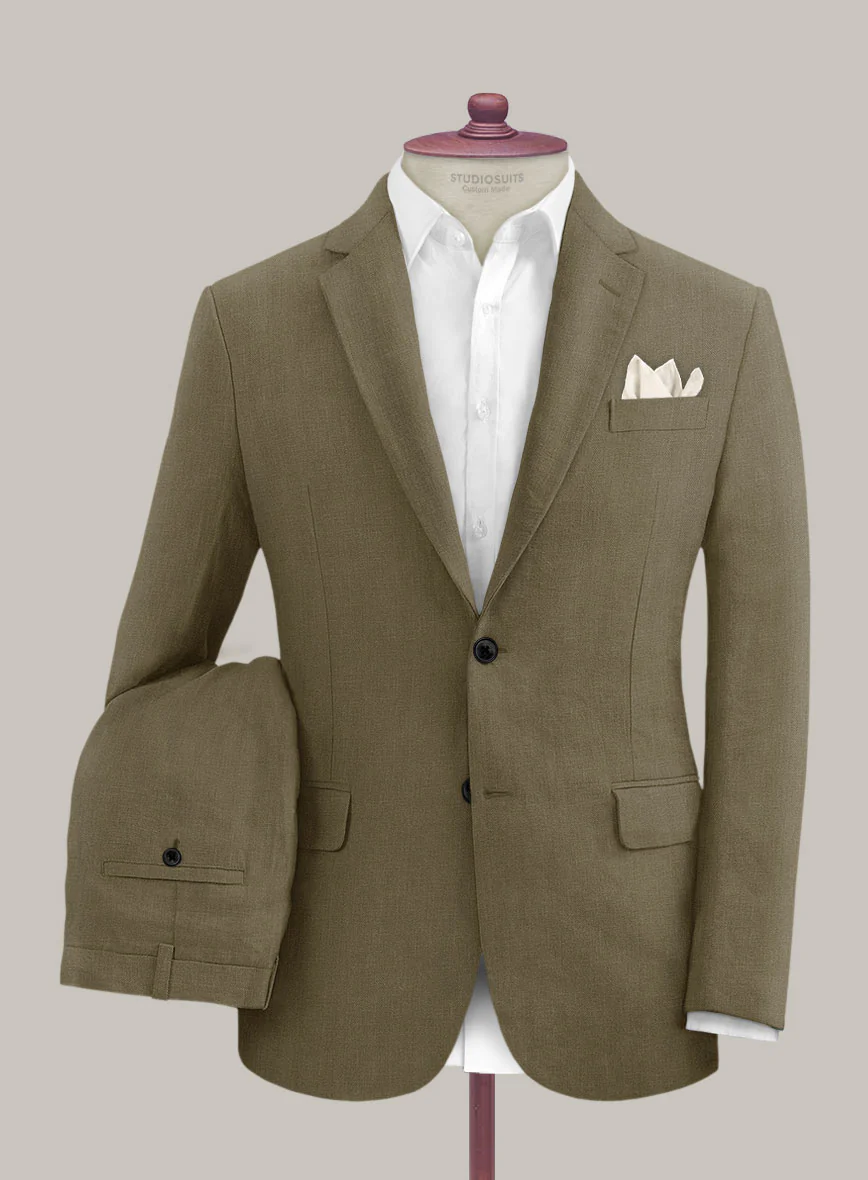 Italian Prato Tan Herringbone Linen Suit - Image 2