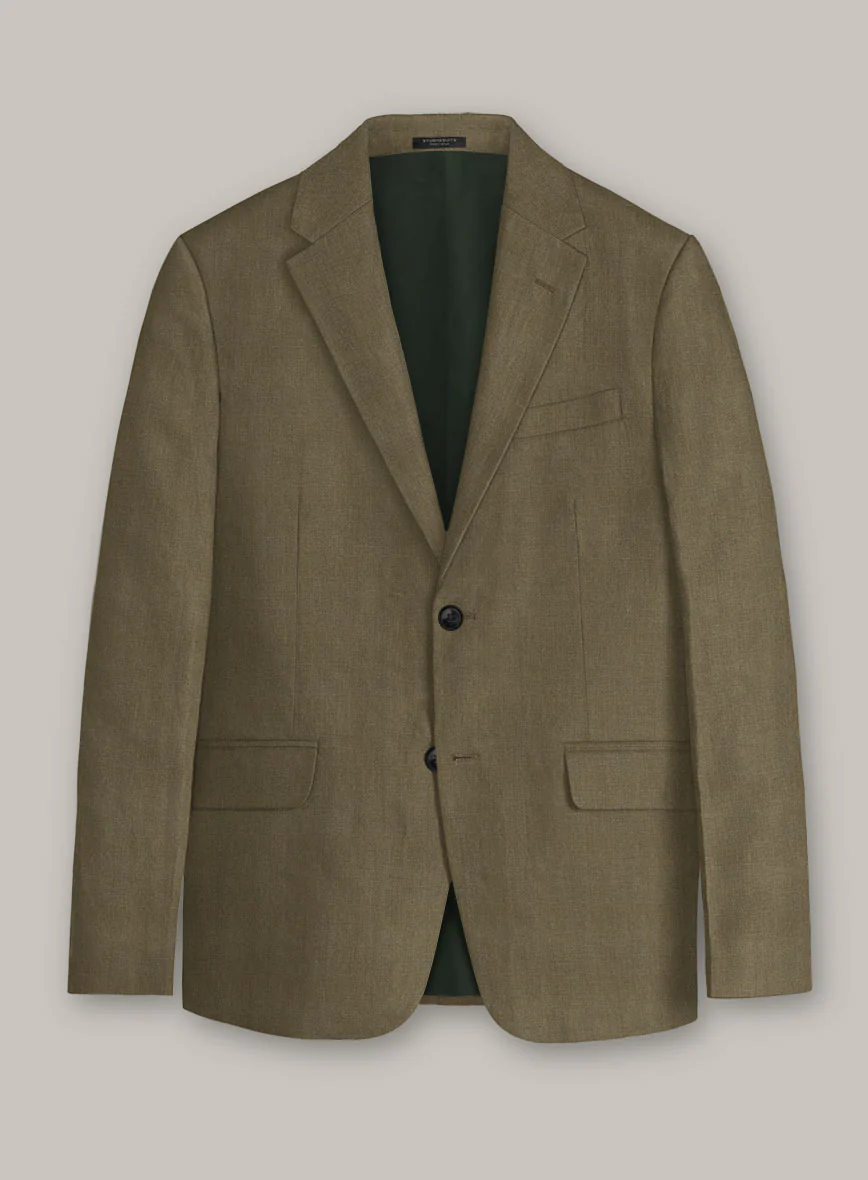 Italian Prato Tan Herringbone Linen Suit - Image 3