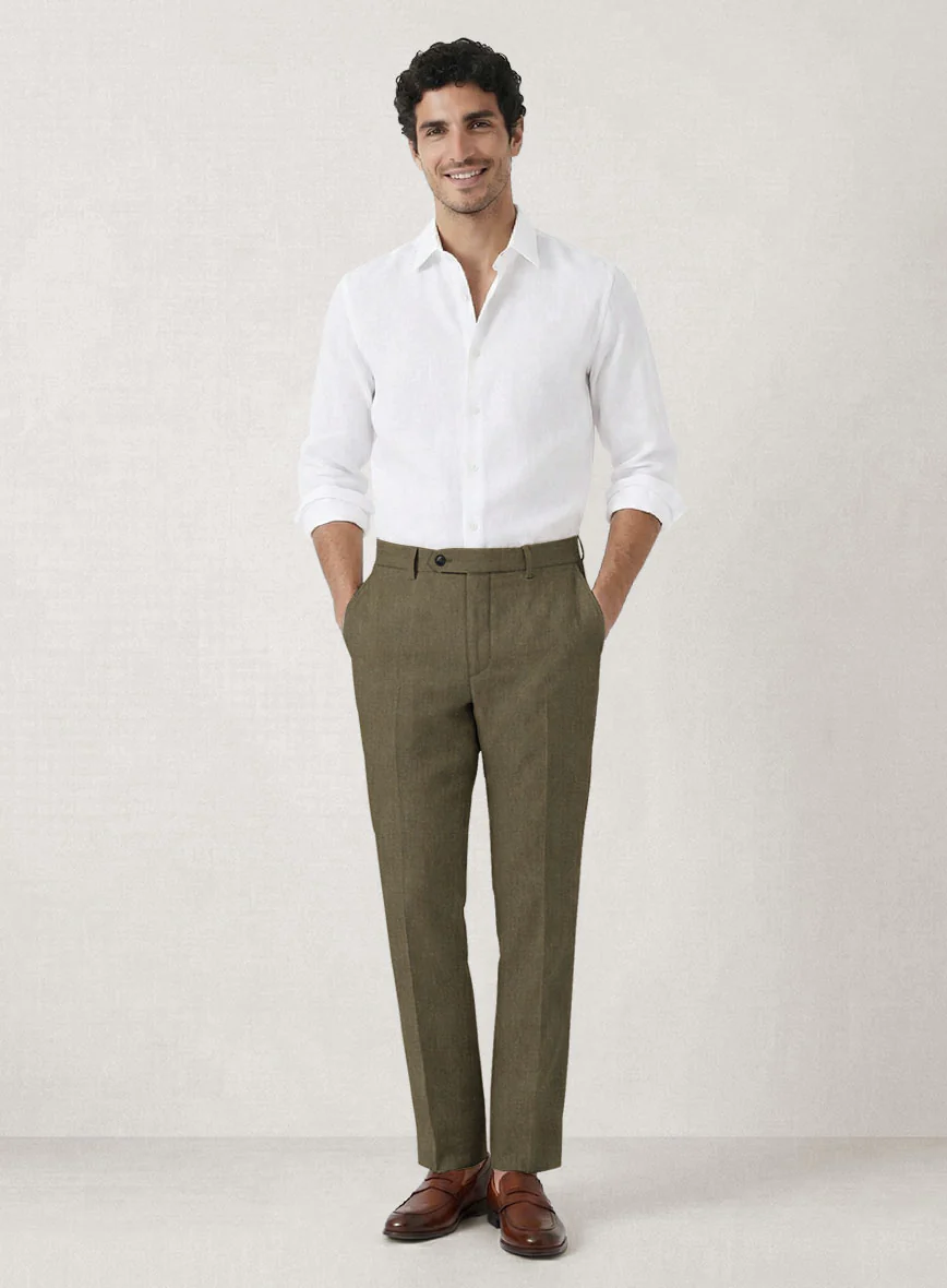 Italian Prato Tan Herringbone Linen Suit - Image 7