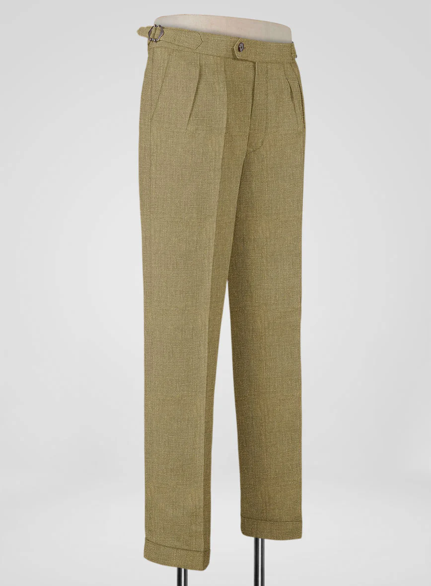 Italian Prato Tan Linen Highland Trousers - Image 2