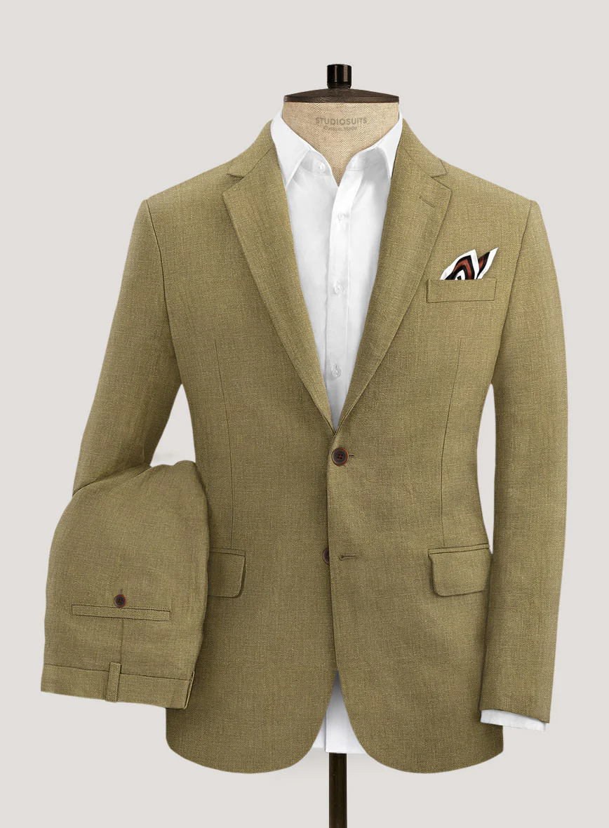 Italian Prato Tan Linen Suit - Image 2