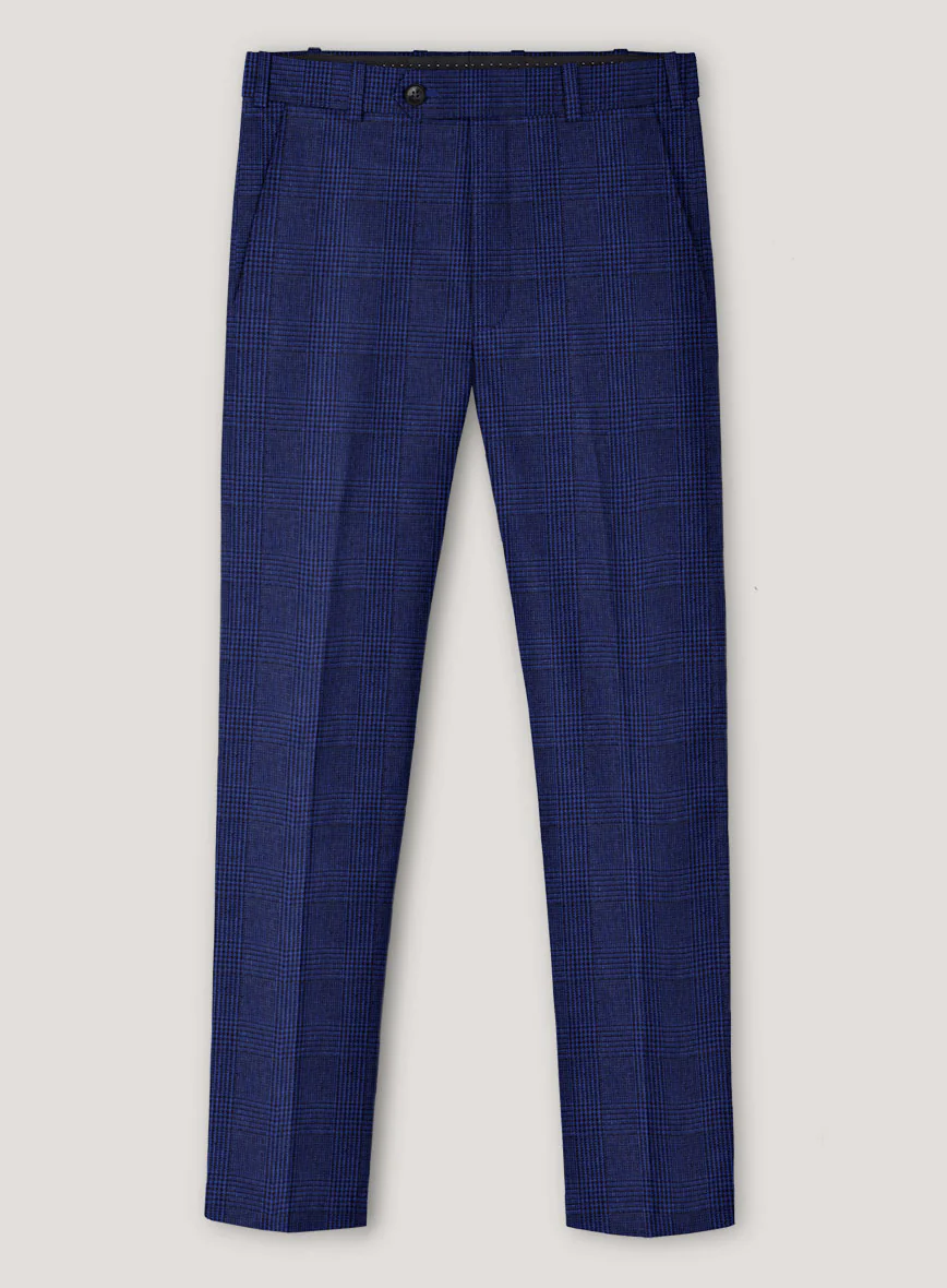 Italian Prato Ultramarine Check Linen Pants - Image 3