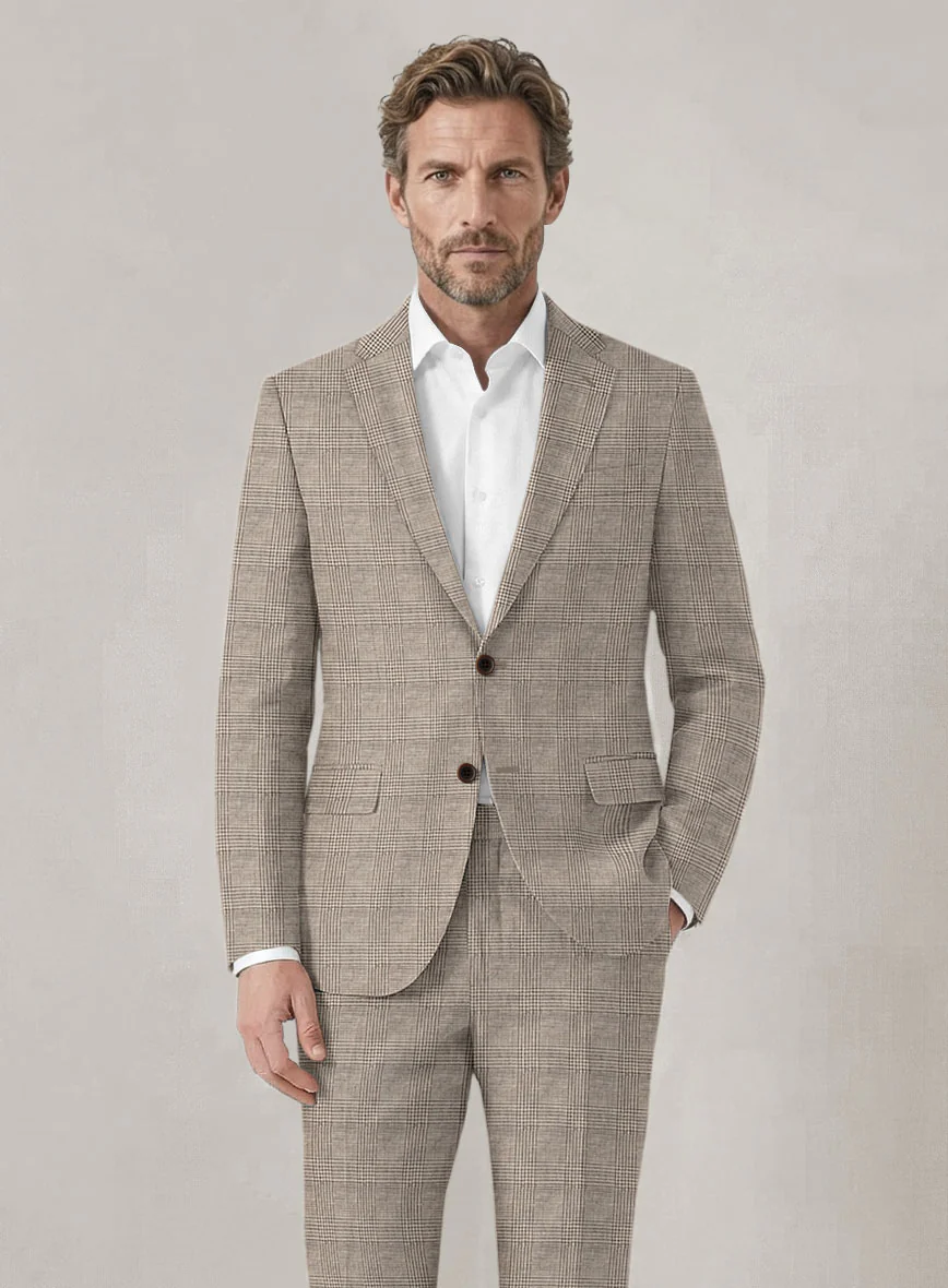 Italian Prato Umber Brown Check Linen Suit - Image 3