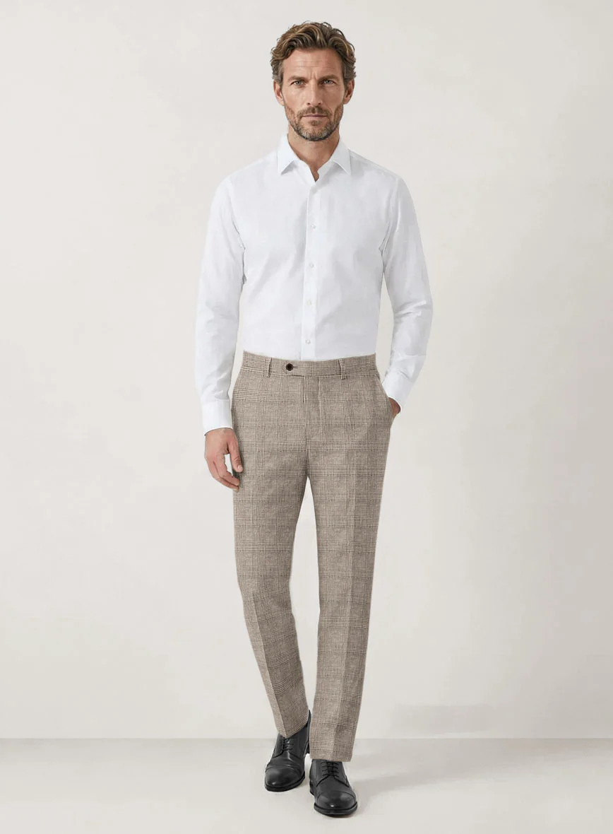 Italian Prato Umber Brown Check Linen Suit - Image 6