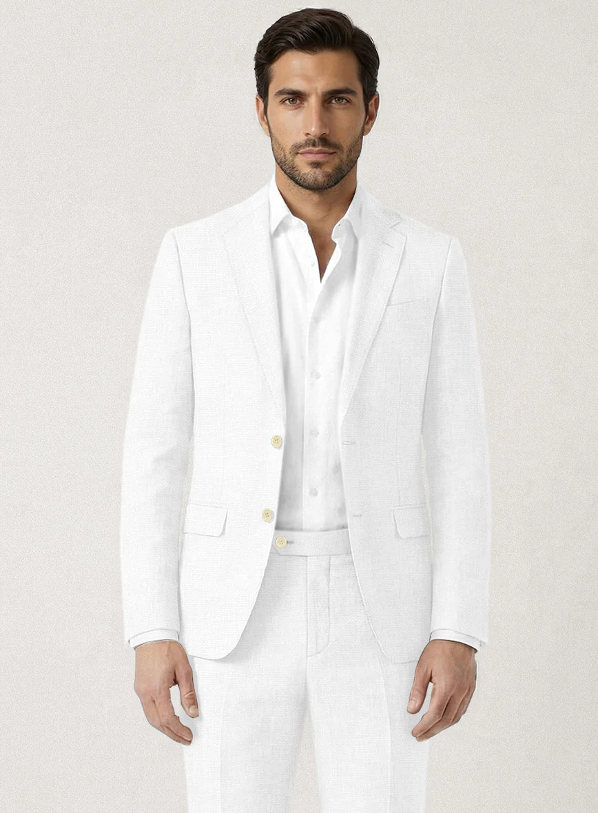 Italian Prato White Dobby Linen Jacket - Image 2
