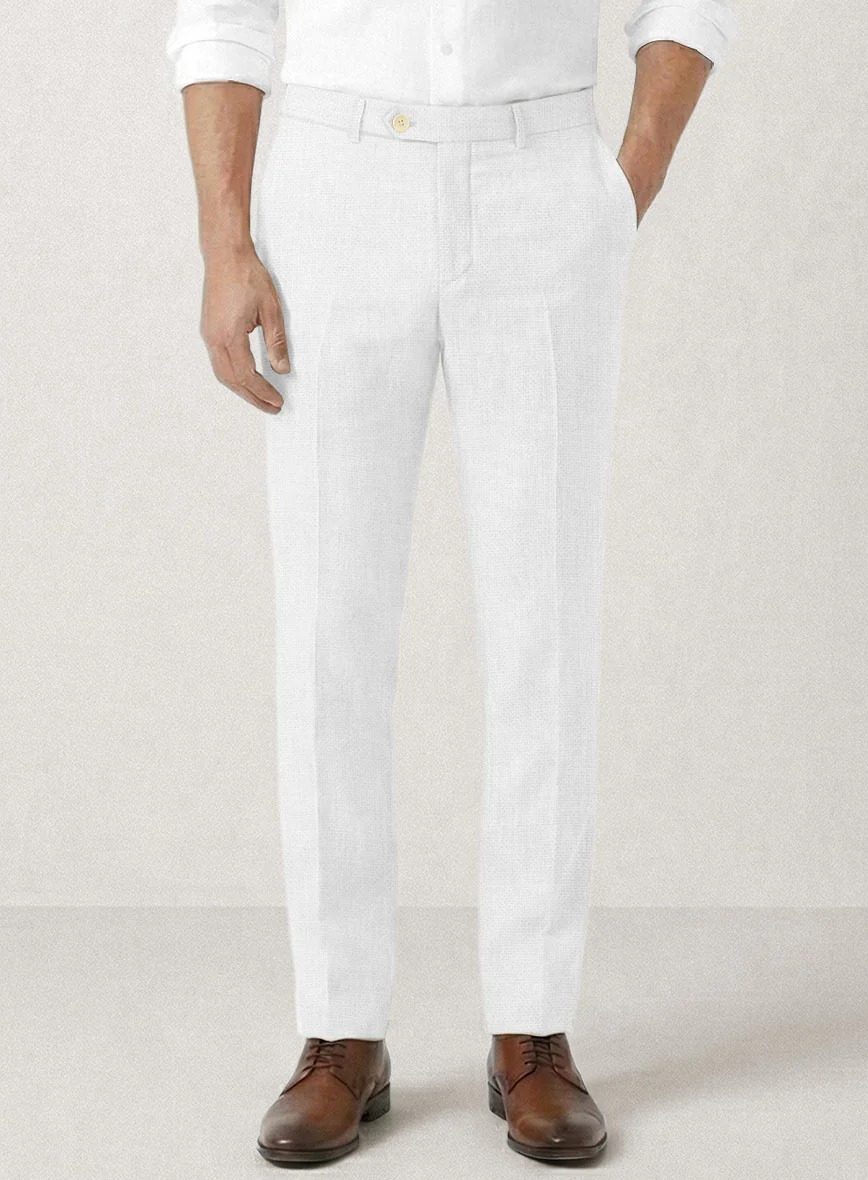 Italian Prato White Dobby Linen Pants - Image 2