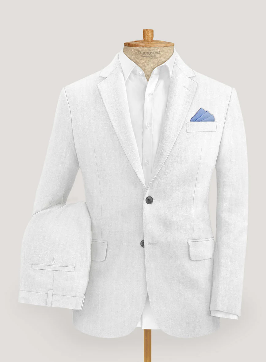 Italian Prato White Herringbone Linen Suit - Image 2