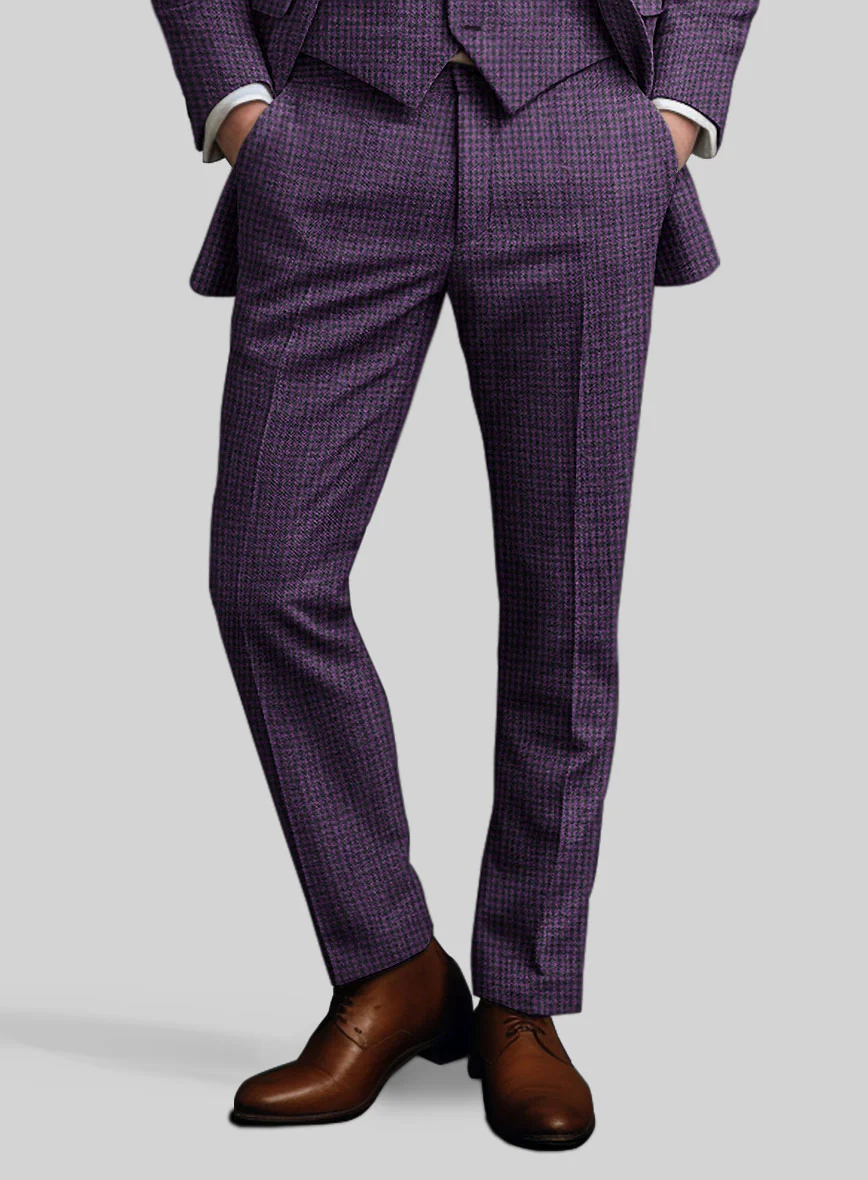 Italian Purple Houndstooth Tweed Pants - Image 2
