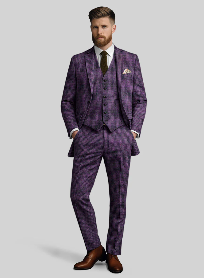 Italian Purple Houndstooth Tweed Suit - Image 2