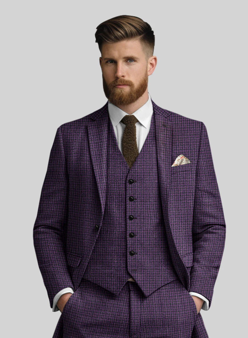 Italian Purple Houndstooth Tweed Suit - Image 5