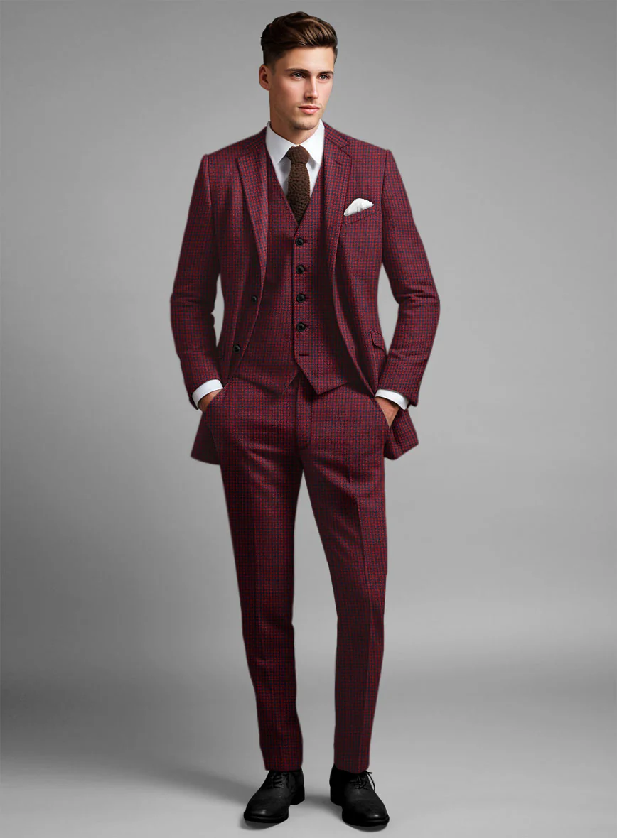 Italian Red Houndstooth Tweed Suit - Image 2