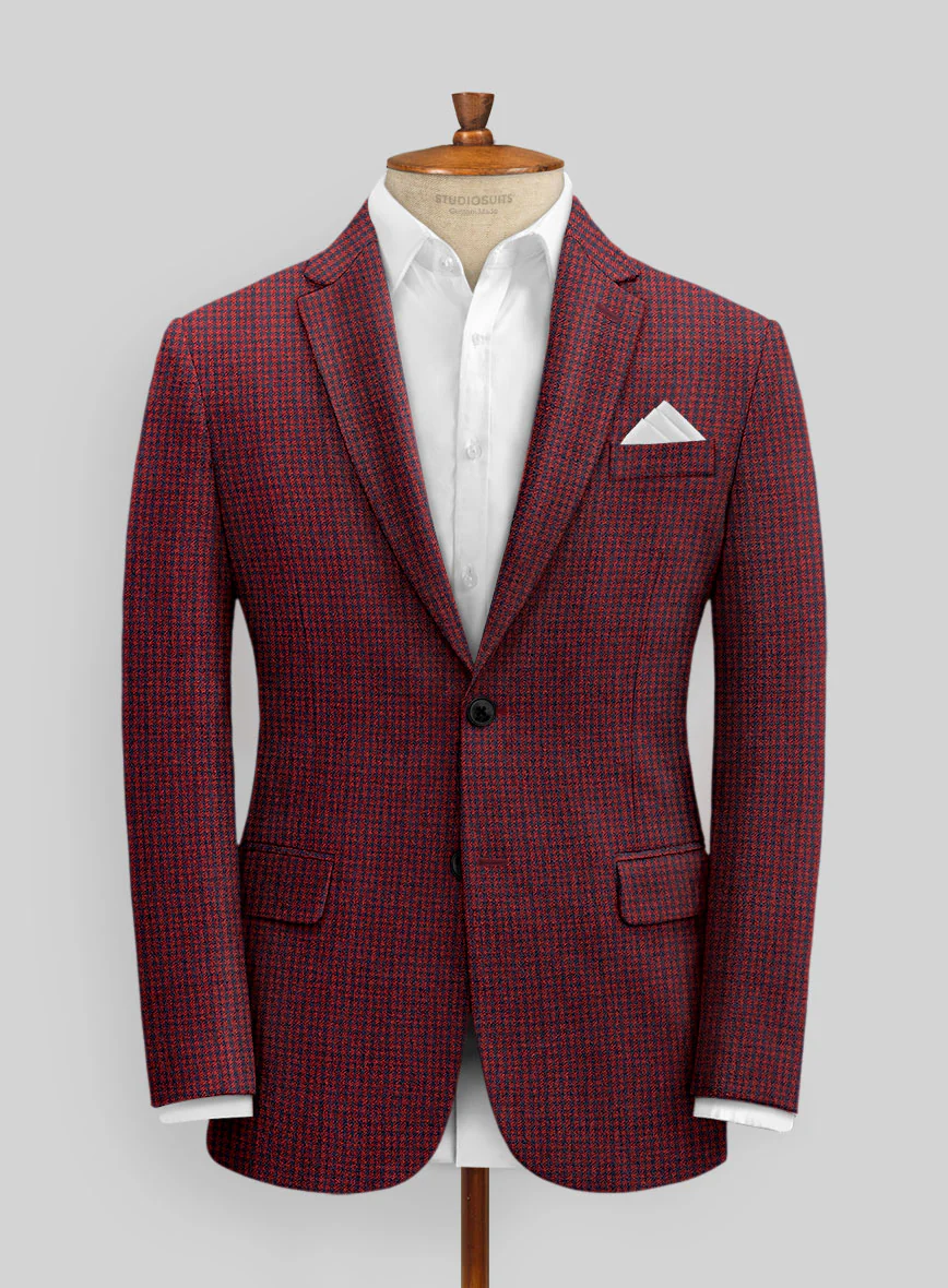 Italian Red Houndstooth Tweed Suit - Image 3