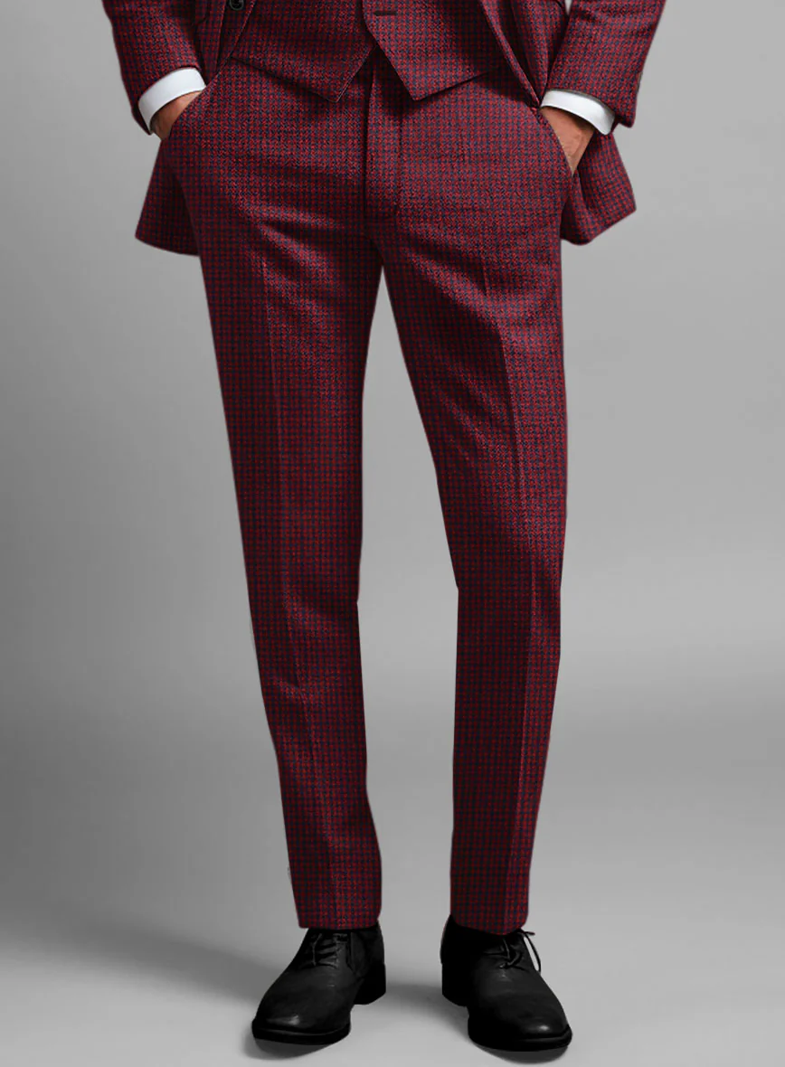 Italian Red Houndstooth Tweed Suit - Image 6
