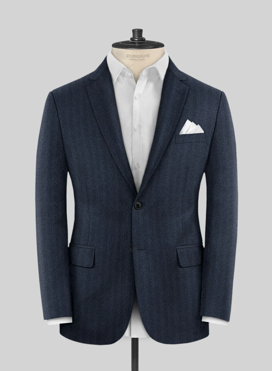 Italian Royal Blue Herringbone Flannel Suit - Image 3