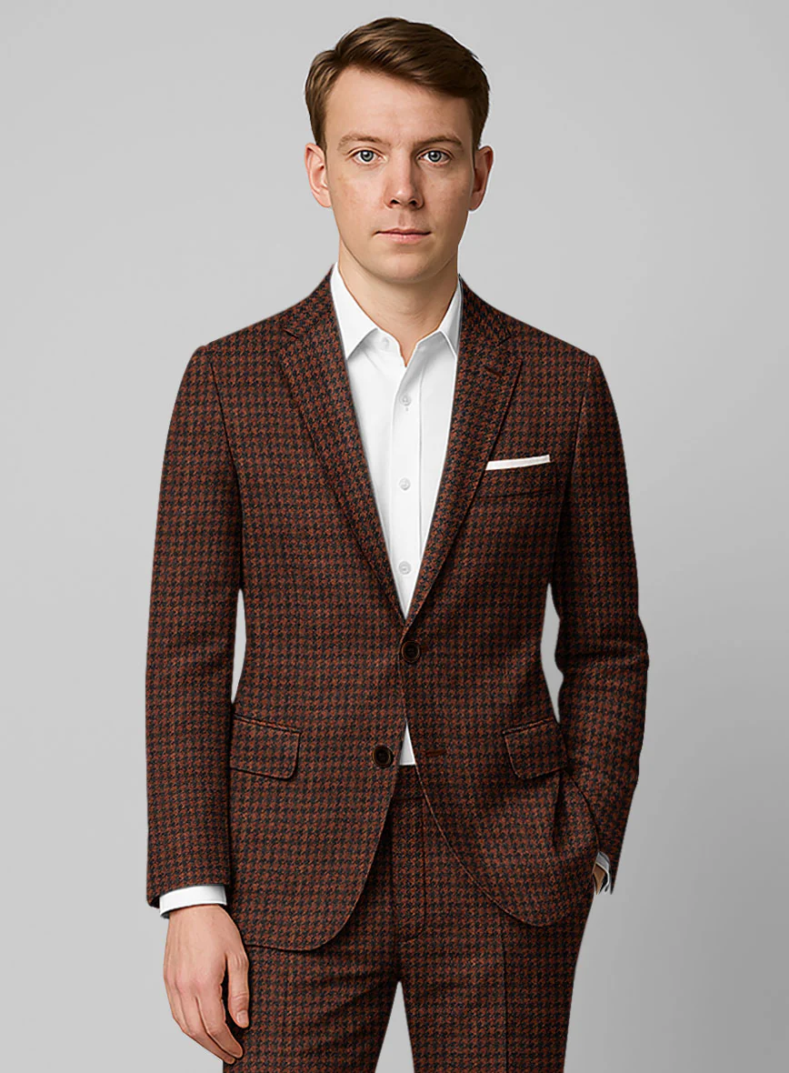 Italian Rust Houndstooth Tweed Suit - Image 4