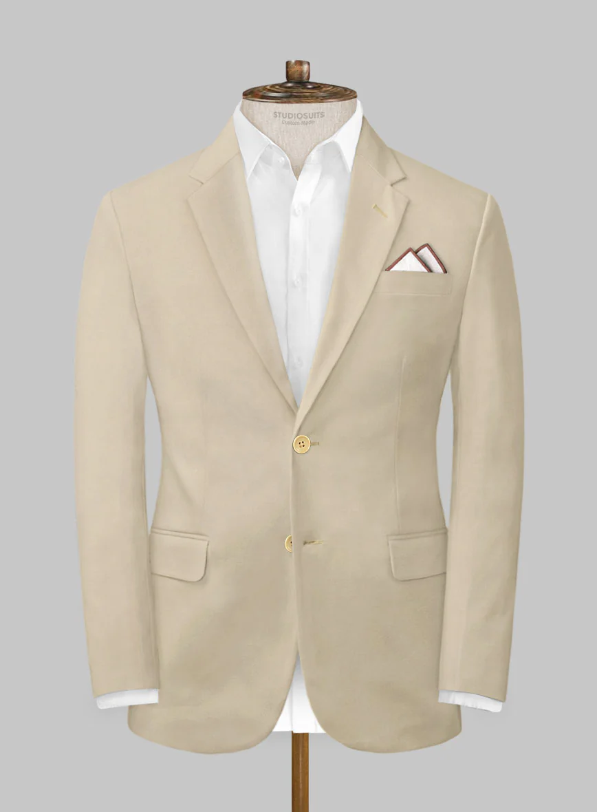 Italian Sand Beige Cotton Stretch Suit - Image 3