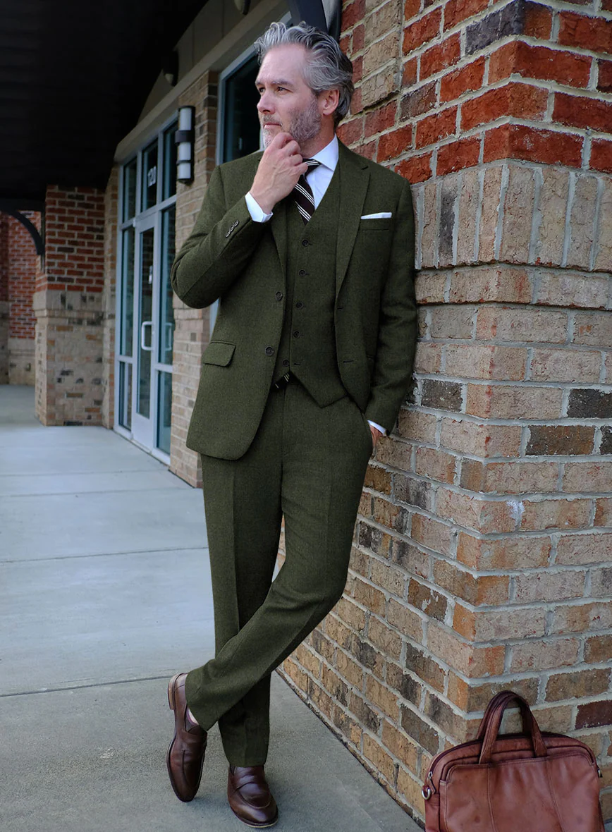 Italian Seaweed Green Tweed Suit - Image 2