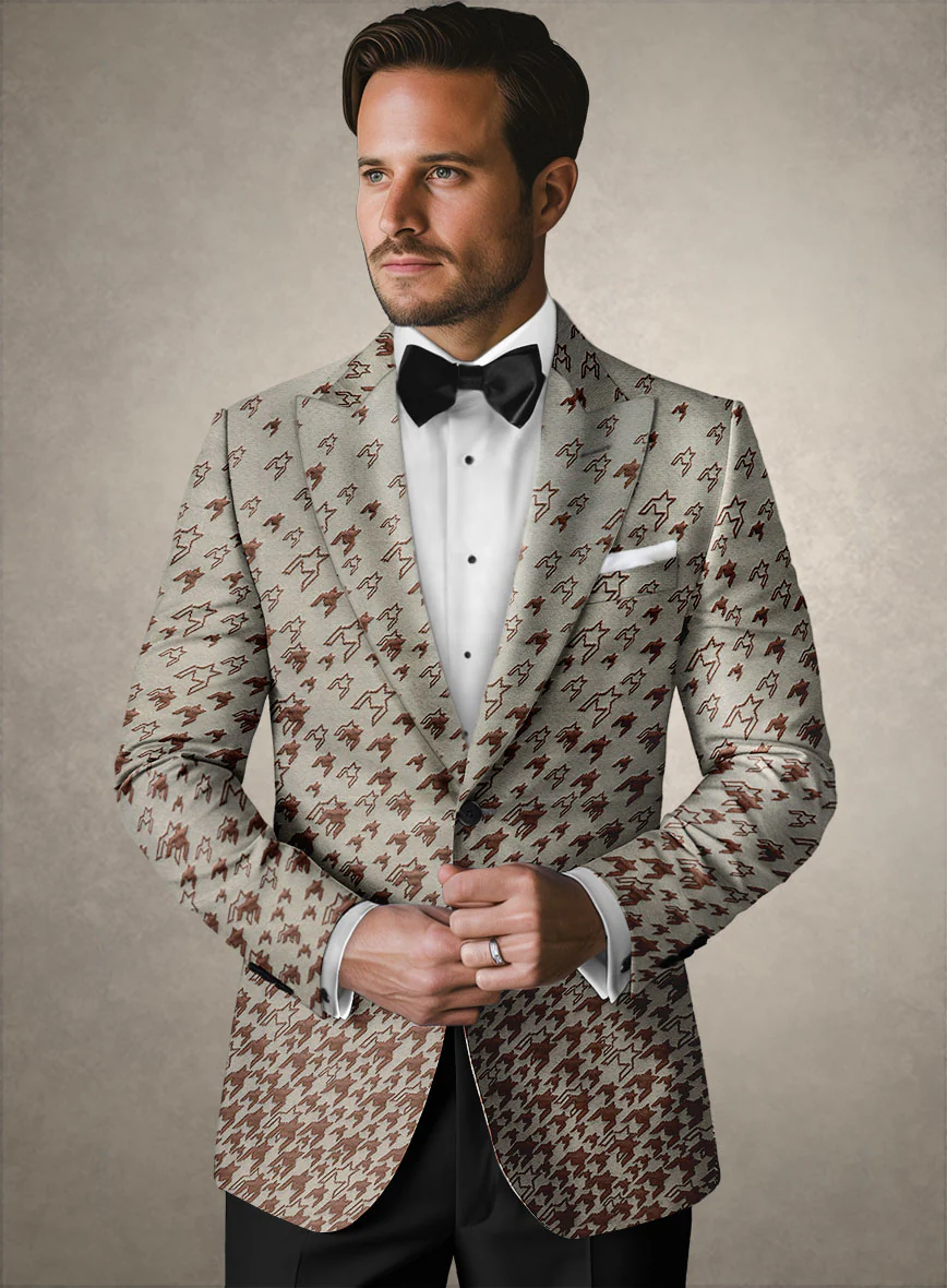 Italian Silk Brown Houndstooth Jacket - Image 2