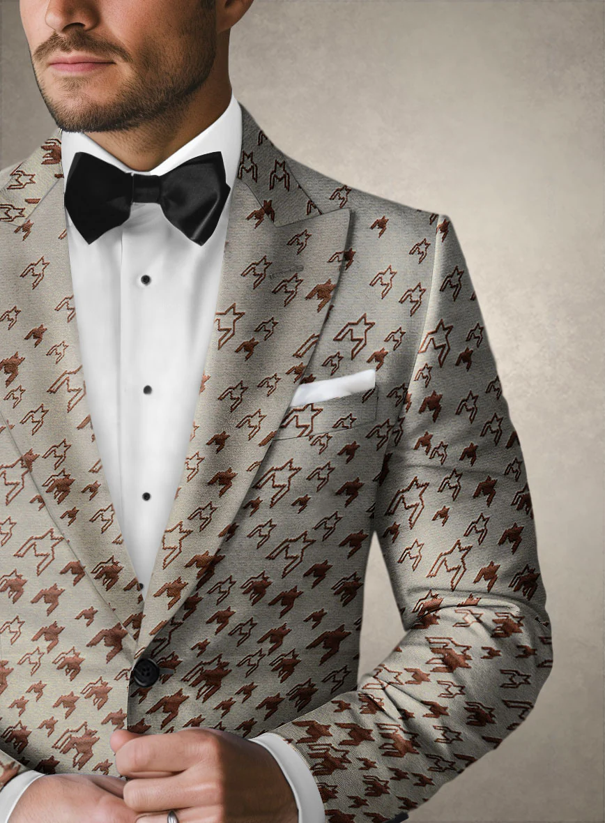 Italian Silk Brown Houndstooth Jacket - Image 3