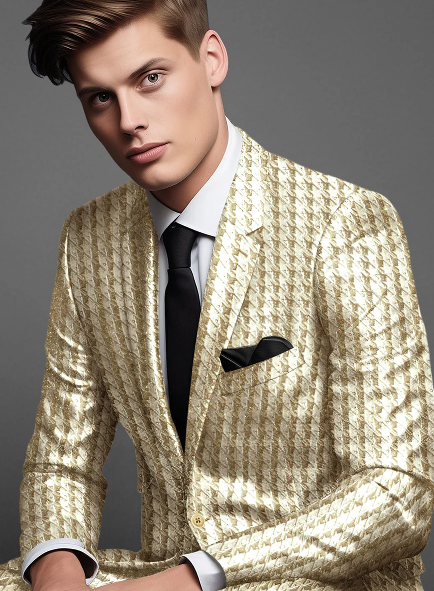 Italian Silk Golden Houndstooth Jacket - Image 2