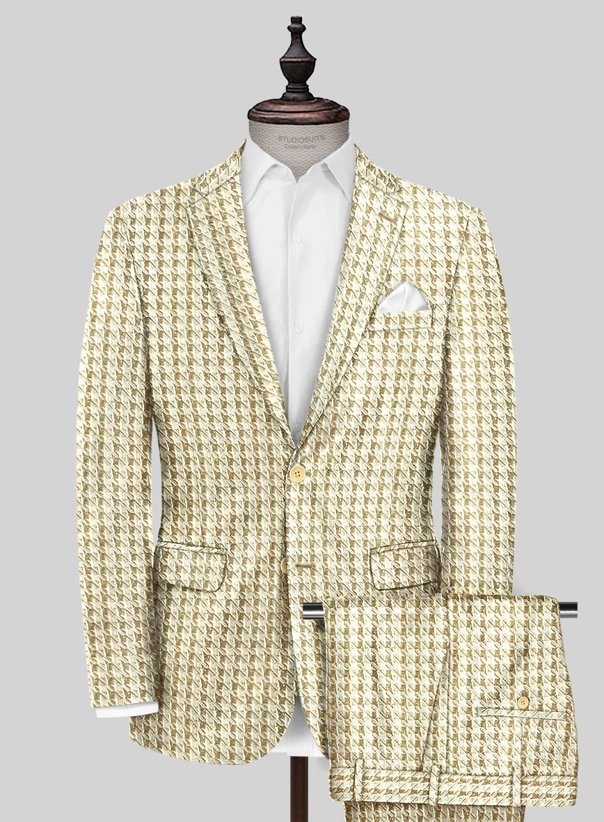 Italian Silk Golden Houndstooth Suit - Image 3