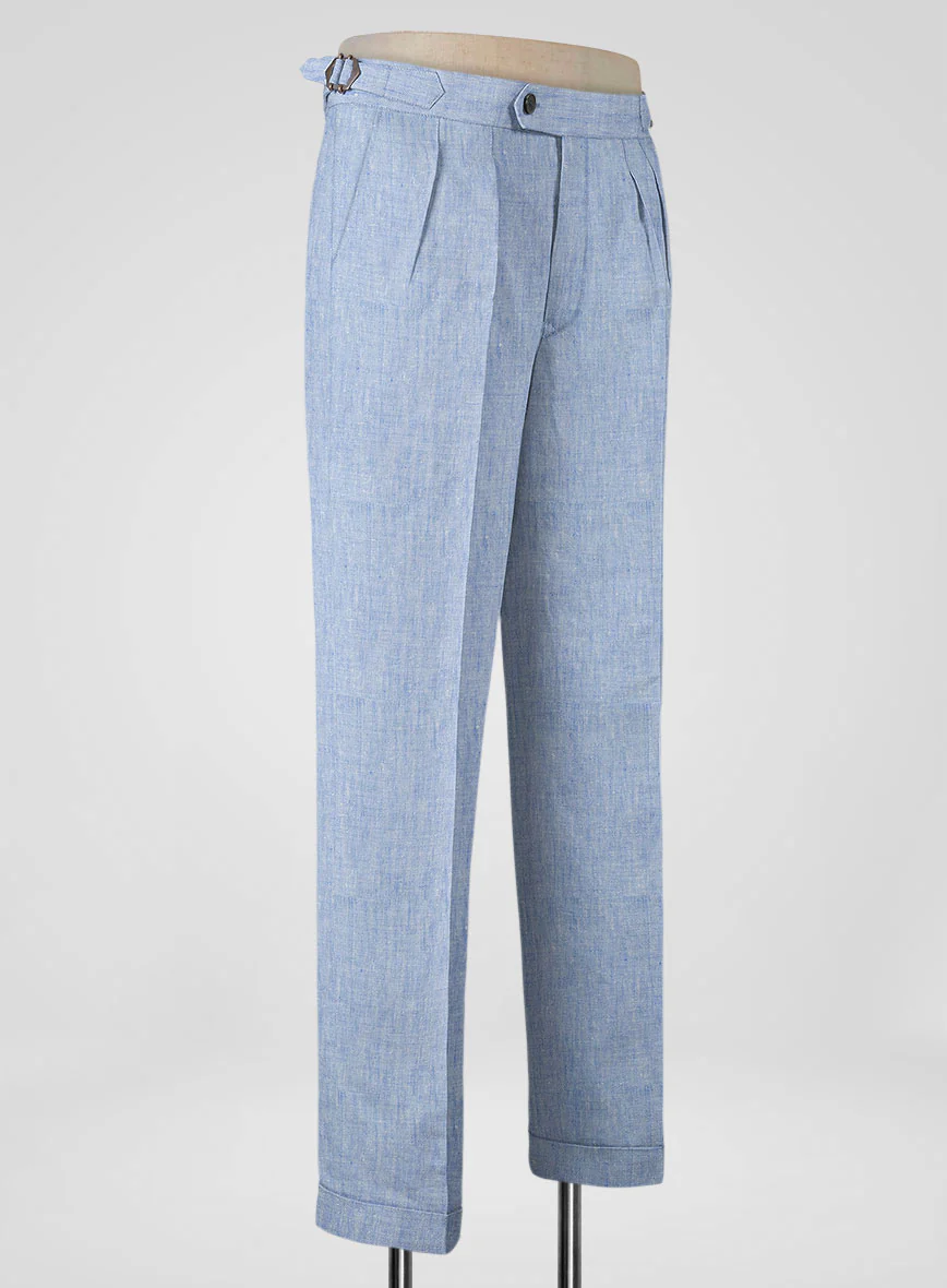Italian Sky Blue Linen Highland Trousers - Image 2