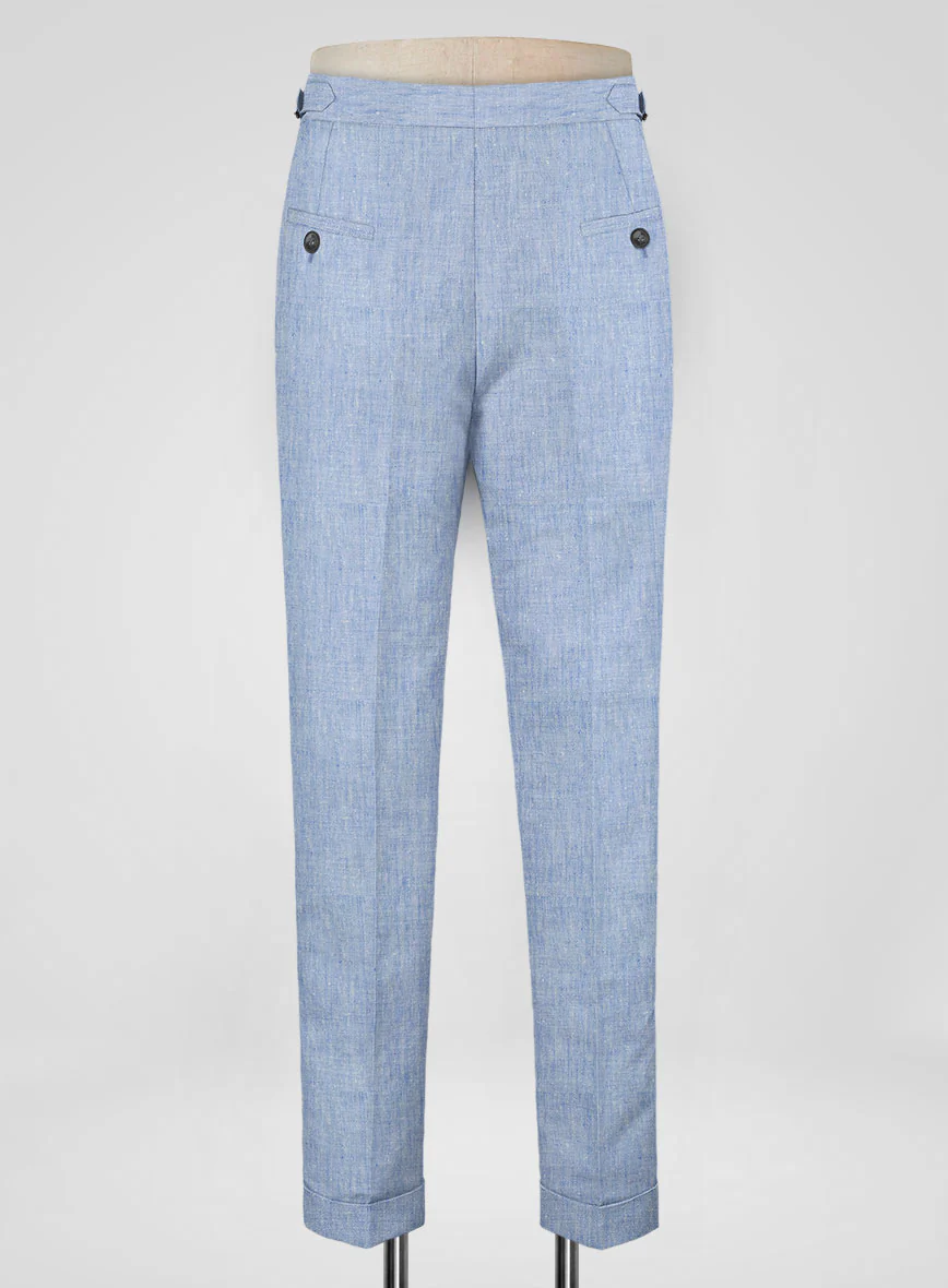 Italian Sky Blue Linen Highland Trousers - Image 3