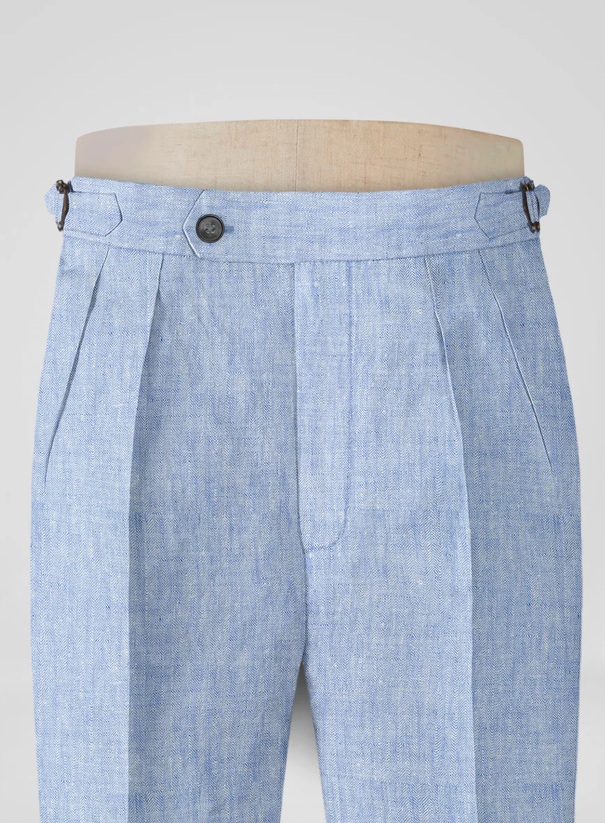 Italian Sky Blue Linen Highland Trousers - Image 4