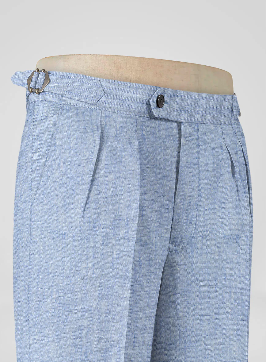 Italian Sky Blue Linen Highland Trousers - Image 5